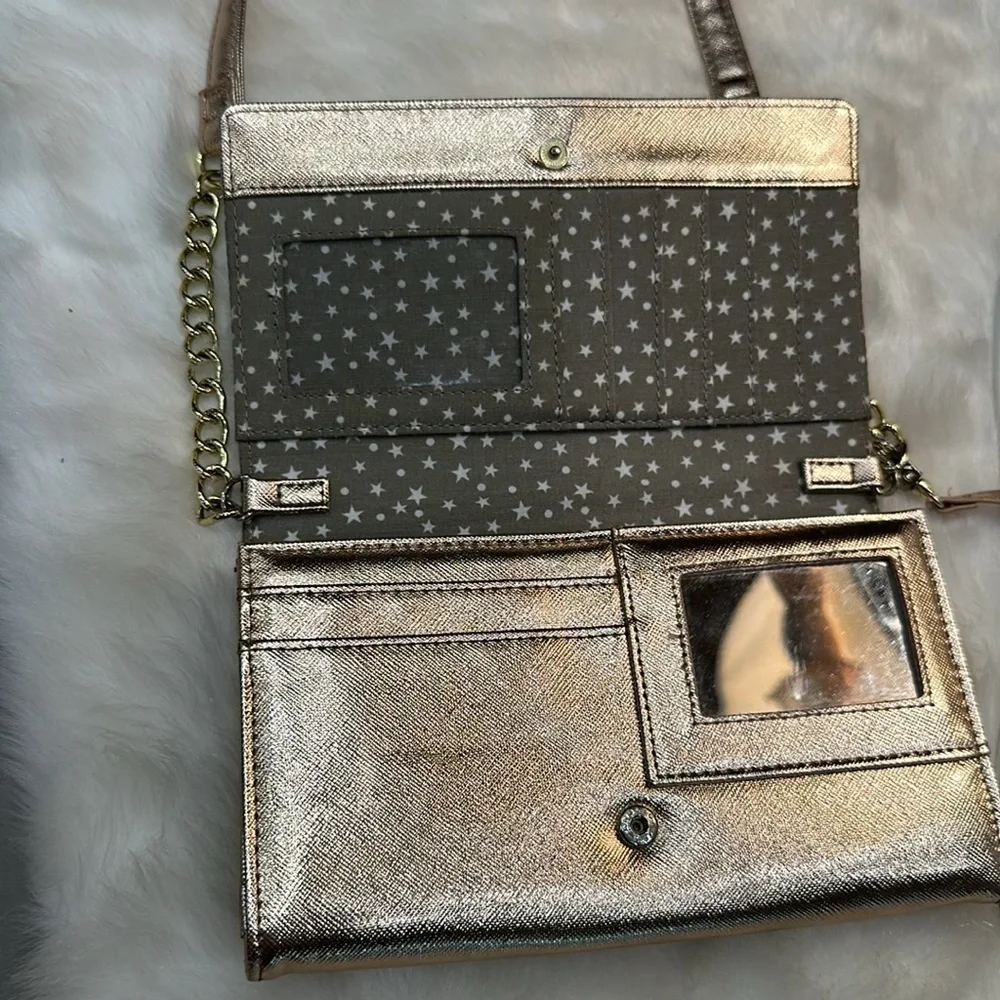 Luv Betsey crossbody wallet purse rose gold w/ gold accents and star purse charm